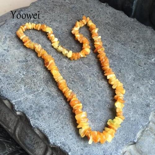 Yoowei Irregular Amber Necklace for Women Natural Baltic Amber Beads Factory Unique Styles Original Amber Jewelry--46cm--15 gram