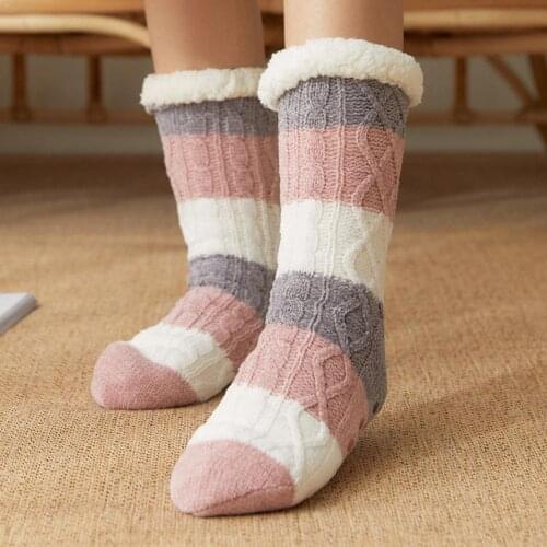 Thick Warm Sleep Socks Slippers Socks Thicken Women Print Mid Slip Cute Girls Warm Casual Socks Tube Non Stripe Winter Y1I1