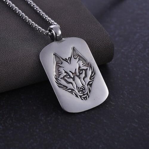Hip Hop Wolf Head Stainless Steel Pendant Necklaces for Men Personality Punk Jewelry Male Titanium Steel Clavicle Chain Necklace