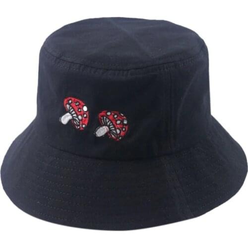 2021 New Fashion Mushroom Embroidered Foldable Panama Bucket Hat Beach Sun Hat Street Headwear Fisherman Outdoor Cap Unisex Hat