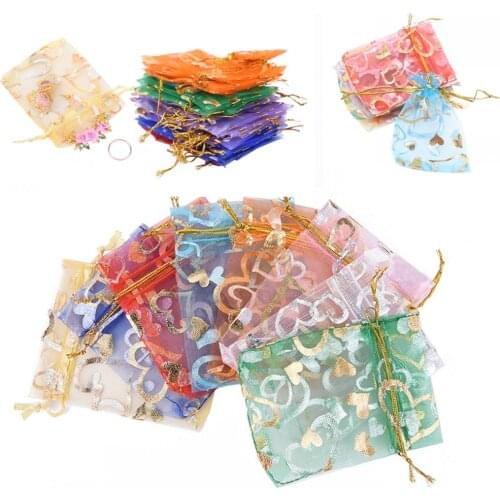 10PCS/100PCS Colorful Organza Packaging Pouch Transparent Drawstring Bags Christmas Party Gift Container Jewerly Organizer Bags