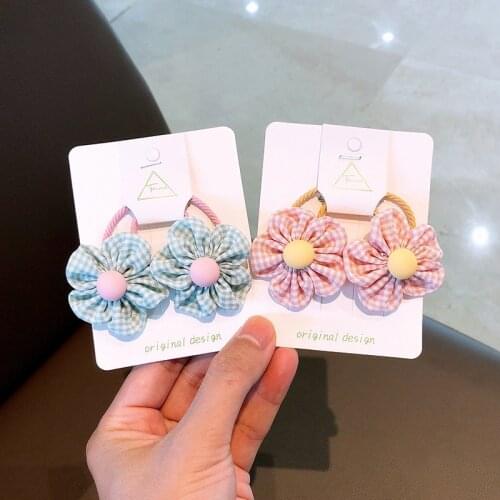 2pcs/lot Korean Version Hair Ring Colorful Small Fresh Flower Hair Rope Scrunchie Cute Hair Ring Simple Splicing Head Rope Sweet