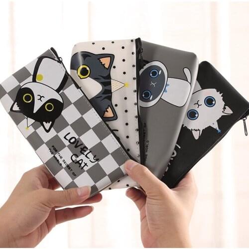 1 Pcs cartoon Lovely Cat pencil bag papelaria waterproof PU Pencil Case Leather School Supplies Stationery material escolor scho