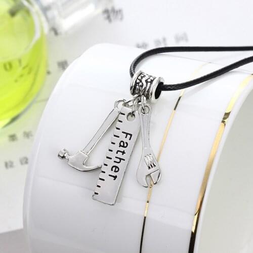 Rular Father Hammer Wrench Tools Charms Leather Necklace For Fathers Jewelry Gifts Family Pendants Dad