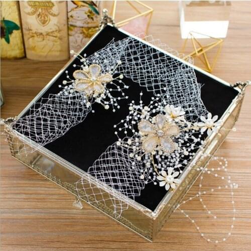 Bridal Crown Tiaras Wedding Prom Hair Accessories Rhinestones Gold Flower Net Pattern Girls Hairbands Hair Jewelry Gift