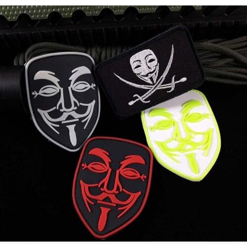 V Vendetta Embroidery Patch V Mask Luminous PVC Velcro Patches Team Uniforms Arm Badges Hook Loop Sticker for Clothes Caps Bags