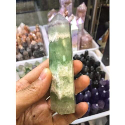 High quality natural green fluorite crystal single point pillar, home furnishings and collectibles