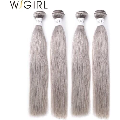 Wigir Straight 14- 24 Inch Grey Brazilian Remy Hair Weave Silver Gray Colored Human Hair 4 Bundles Free Shipping