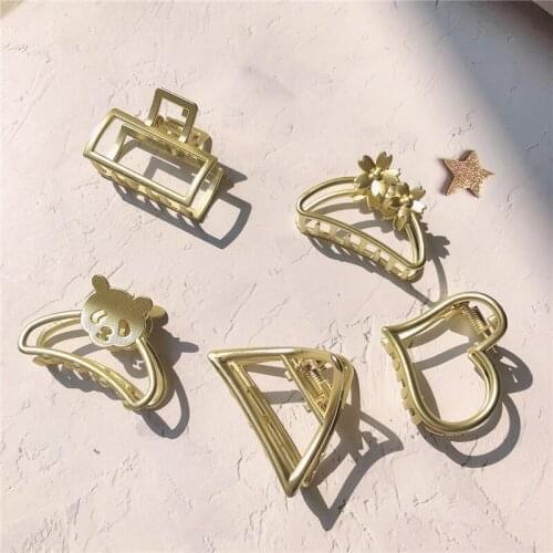 Korean Ins Simple Cute Women Small Matt Gold Alloy Metal Geometry Animal Hair Claws Hair Clips for Girl Fashion Hair Accessories