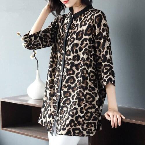 Leopard Women Large Size Spring Summer Shirts Casual Blouses O-Neck Clan style Loose Blusas Fashion TopS MM0557