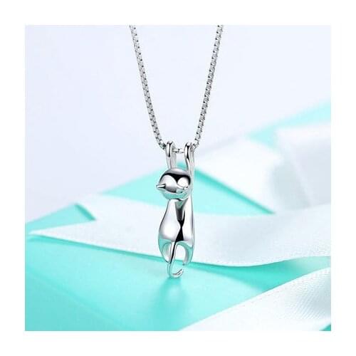 DreamySky Hot Selling Pure Silver Color Cat Necklaces For Women Jewelry Collar Colar Free Shipping