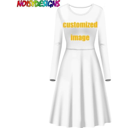 NOISYDESIGNS Customized Print Women Spring Autumn Long Sleeve Dress Office Party Crew Neck Dress Mujer Vestidos Dropshipping
