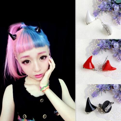 1 pair Girl Fashion Solid Plastic Resin Clips Women Stereo Devil Horn Ear Clip Chic Halloween Cosplay Hair Clip Hairpin