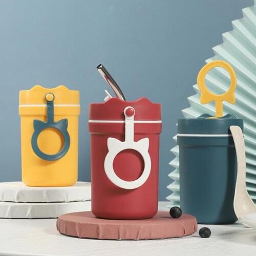 1pc Breakfast Oat Milk Storage Cup with Spoon Soup Cup Sealed Heat-proof PP Practical Tumbler Cup for Outdoor Travel