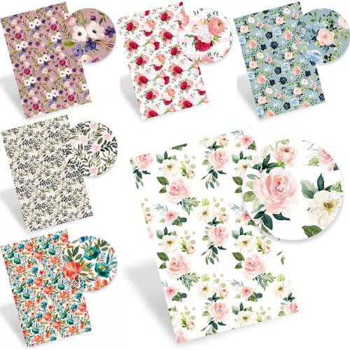 Printed Vinyl Fabric Faux Leather Sheets Floral Rose Synthetic Leather Bows Making DIY Handbags Supplies 22*30cm/A4 0.8mm 1pc