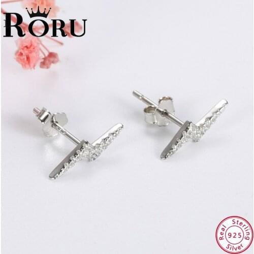 100% S925 Sterling Silver Earrings Dazzling Femme Lightning Clear CZ Small Stud Earrings for Women Fine Jewelry Brincos