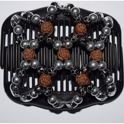 20 PCS/LOT silver rose flower style hot sale elastic beaded double twin headwear magic hair comb clips