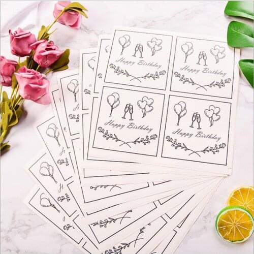 400Pcs wholesale Free shipping sealing sticker White Happy Birthday black words balloon party gift atmosphere Large square 10CM