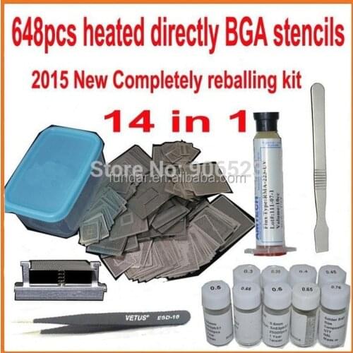 648pcs/set Direct heating BGA Stencil Bga Reballing Stencil Kit+9/PCS BGA Solder balls+559 Paste flux+Scraper