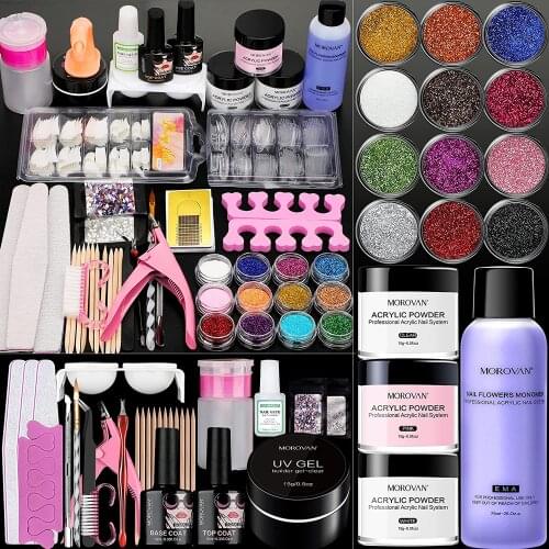 Acrylic Nail Kit with 12 Glitter Powder and Liquid Set - Professional Acrylic Nail Powder for Nail Extension French Manicure kit