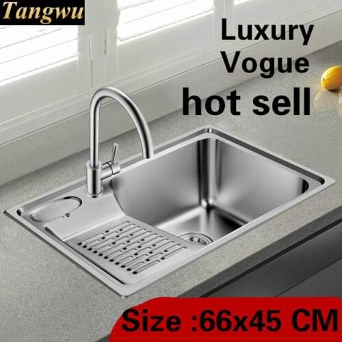 Free shipping Hot sell standard kitchen sink fashion single slot durable food-grade stainless steel 66x45 CM
