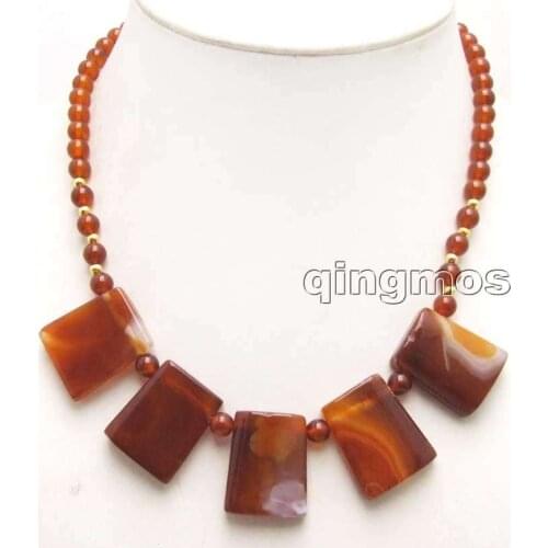 Big 20*25mm Genuine Red Trapezoid and 6mm round Natural beads 17" necklace-nec5976 Wholesale/retail