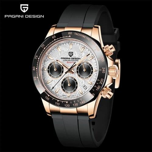 2021 PAGANI DESIGN Top Brand Mens New Striped Quartz Watch Rubber Seiko VK63 Timing Quartz Waterproof Clock Relogio