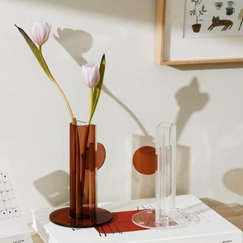 Cutelife INS Nordic Small Cylinder Acrylic Transparent Vase Decoration Home Table Flower Vase Livingroom Hydroponics Plant Vase