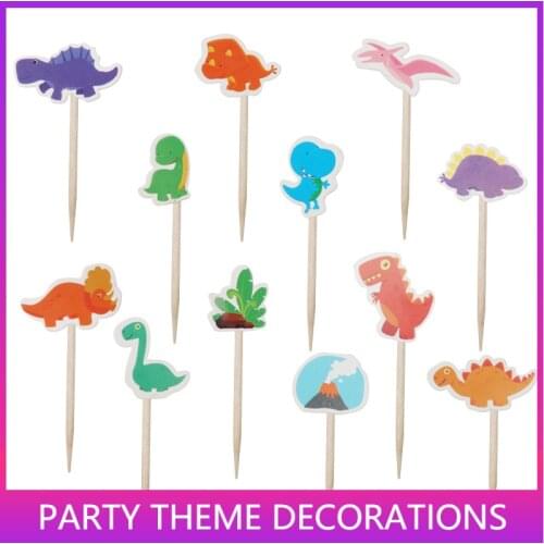 Happy Birthday Dinosaur Theme Paperboard Cupcake Toppers with Sticks Baby Shower Event Party Decorations Cake Toppers