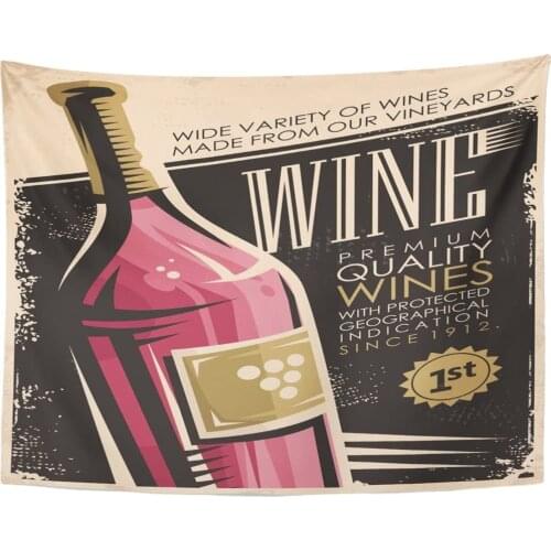 Tapestry Wine Retro Design with Red Bottle on Old Premium Wines Protected Geographical Indication Since 1912 Tapestries Wall
