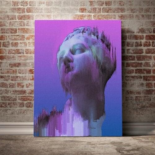 Glitch Art Vaporwave Abstract Poster Framed Wooden Frame Canvas Painting Wall Art Decor Living Room Study Home Decoration Prints