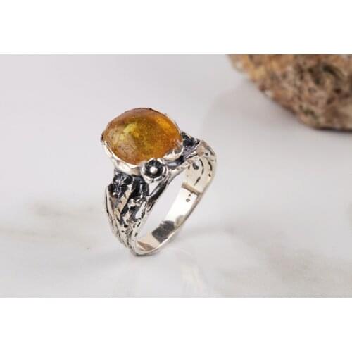 UM US JEWELRY Amber Natural Gemstone 925 Sterling Silver Women 'S Ring