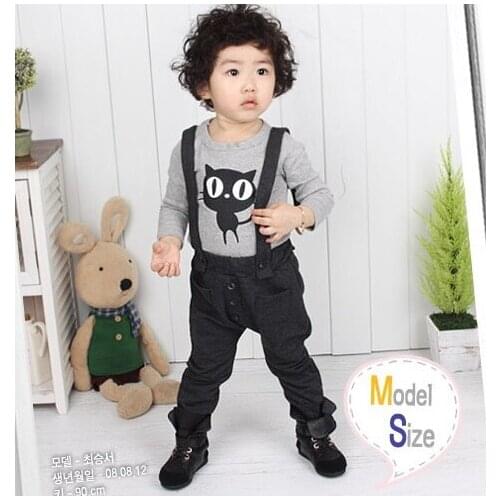 Hooyi Boys Clothes Sets Children T-shirts Overalls pants suit Cat Tees Jumpsuit Pant girls clothing sets