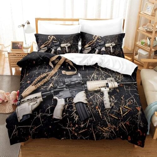 Hand Gun Bedding Set 2/3 Pieces Machine Gun Duvet Cover Set 3D Print Dark Bed Quilt Cover Home Textile Bed Cover Set Pillowcase