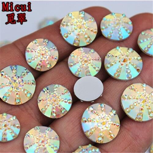 Micui 12/14/16mm AB Color Resin Round Flatback Rhinestone Ornaments Button Stone For DIY Wedding Appliques Craft MC83