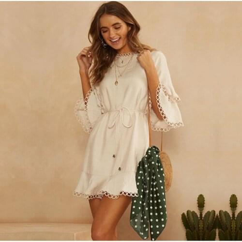 Fashion Womens New Flare Sleeve Skirt Holiday Casual Mini Dress