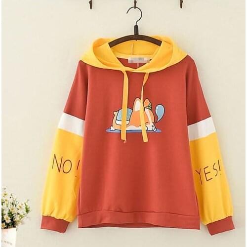 Fashion Kawaii Cartoon Corgi Sleeping Graphic Sweatshirts Women Casual Hoodies Harajuku Streetwear Pullovers
