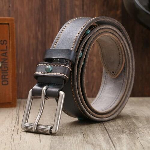 Rivet Retro Mens Belt Top Layer Genuine Leather Pin Buckle Male Belt Hand-sewn Cowskin Luxury Quality Designer Belt Men
