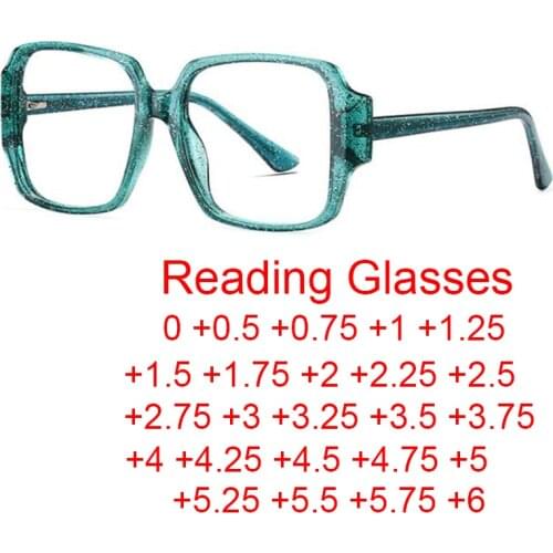 Oversize Finished Reading Glasses Women Men Fashion Square Anti Blue Light Eyeglass Prescription Farsightedness Eyewear 0 to +6