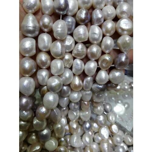 One Strands Real Pearl 13mm Bright White Pink Purple Mixed Pearl Baroque Natural Freshwater Pearl loose beads 35cm / 15inch