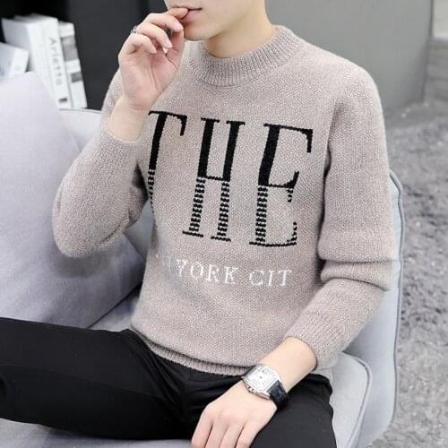 Autumn and winter new mens half high neck pullover sweater jacquard mink fleece thick sweater