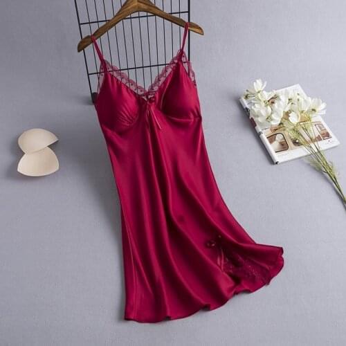 Sexy Women Spaghetti Strap Nightdress Sleepwear Satin Lace Sleep Dress Intimate Lingerie 2021 New Nightgown Home Clothes