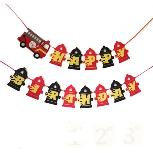 Fire Truck Theme Happy Birthday Banner Firefighter Fire Engine Garland Bunting for Kids Boys Birthday Party Decorations