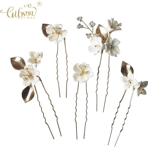 Sweet Bridal Hair Pin Accessories Ceramic Cherry Blossoms Design Jewelry Wedding Hair Comb Pins For Bride