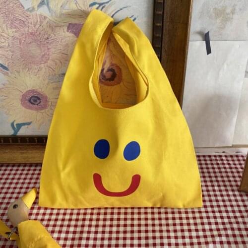 Women Double Sided Vest Bag Lovely Smile Face Ladies Canvas Reusable Shopping Tote Bags Female Shoulder Bag Clutch Purse Handbag