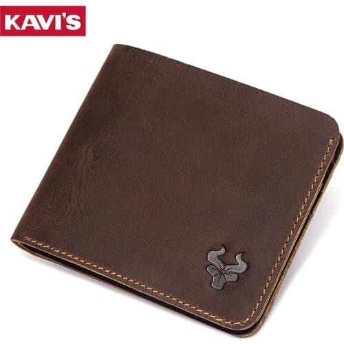 KAVIS Slim Leather Men Wallet 100% Genuine Leather Mini Credit Card Wallet Purse Card Holders Men Wallet Thin Small Pocket Bags