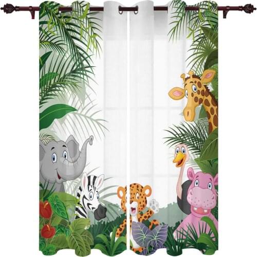 Tropical Jungle Animal Cartoon Giraffe Window Curtains Home Decor Living Room Curtains Bedroom Curtains Kitchen Door Drapes