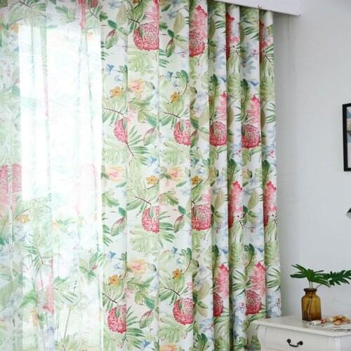 Living room bedroom kitchen tulle curtain tropical leaves printed curtains, curtain shade rate 75% 3 colors optional