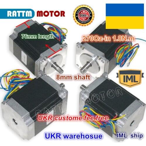 UKR ship free shipping 4PCS NEMA23 76mm Length 4 leads 270Oz-in 3A CNC stepper motor for CNC Router/Engraving/Milling machine
