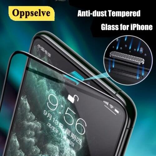 Full Cover Tempered Glass With Dust Filter For iPhone 12 11 Pro Max X Xs Max Xr 8 7 6 6s SE 2020 Tempered Glass Screen Protector